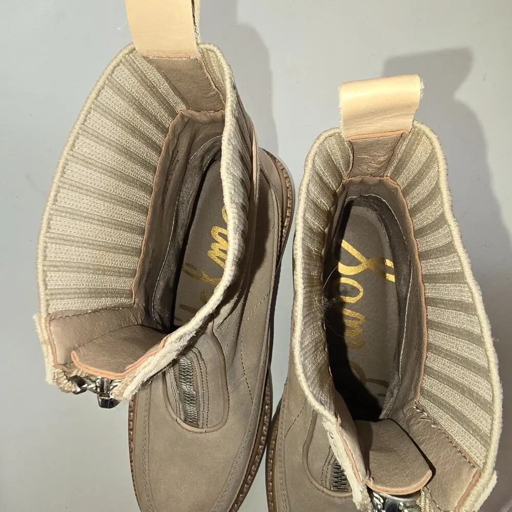 Sam Edelman Women’s Laguna Leather & Fabric Lug Sole Boots Beige Size 6.5